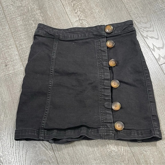 Free People Black Button-Front Mini Skirt Size 0 - Picture 3 of 8